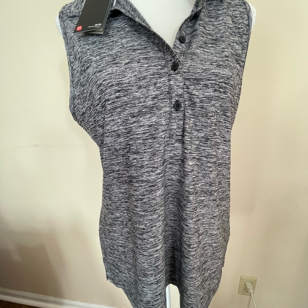 New Under Armour Sleeveless Polo Shirt Top Dark Gray Women Size Large NWT